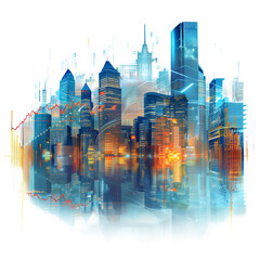 Obraz premium A modern city with abstract forex charts isolated on a transparent background
