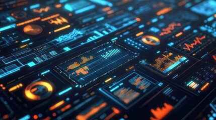 A digital display showing real-time analytics and big data, representing business process optimization and strategy