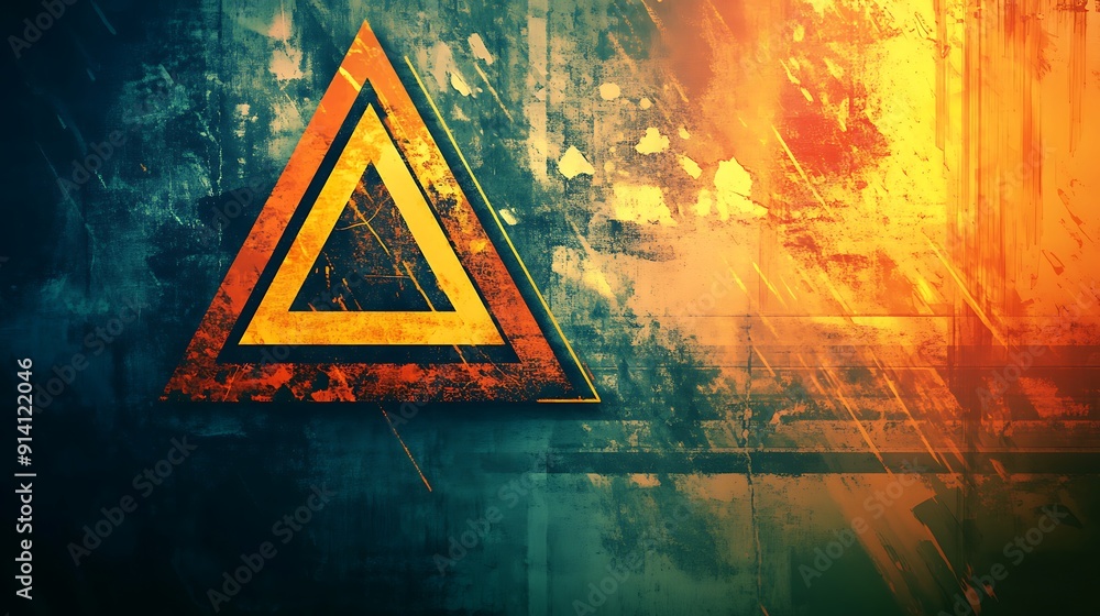Poster abstract warning symbol illustration with dynamic shapes in muted tones