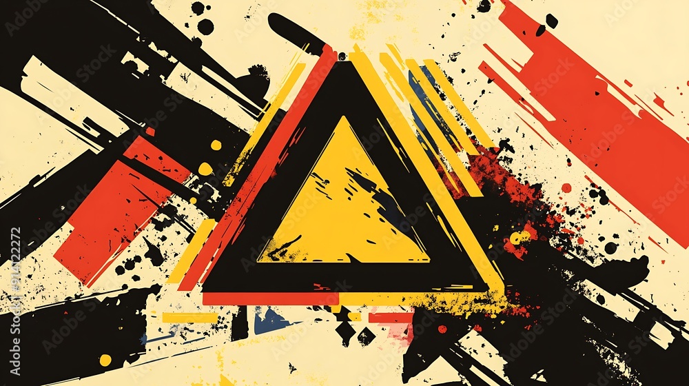 Poster abstract warning symbol illustration with dynamic shapes in muted tones