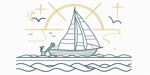 Fototapeta premium Sailboat with anchor on the water.