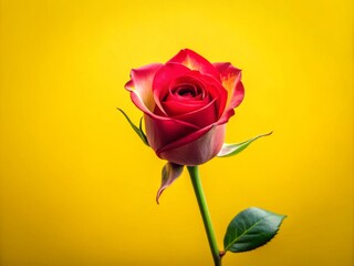 Fototapeta premium Vibrant artificial rose buds against a bright yellow background, ideal for adding text or graphics, perfect for posters, flyers, or social media graphics.