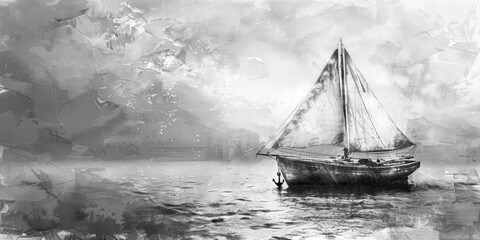 A sailboat with an anchor in calm water.