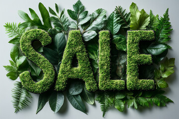 "SALE" in green letters with a leaf pattern at the top of each letter