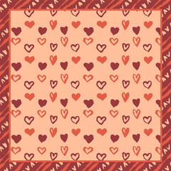 Monochrome peach and red brush strokes inky shapes scarf or bandana design. Abstract mud cloth ethnic background.