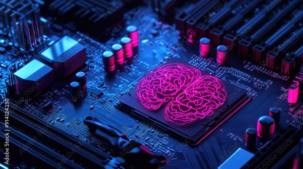 Aufkleber a high-tech motherboard with a brain-like structure, supporting 12th core processors. ideal for high