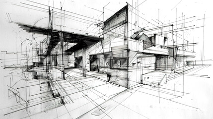 Obraz premium The Fascinating World of Abstract Architectural Drawings: A Blend of Creativity and Innovation. Showcasing Unconventional Designs and Inspiring Spatial Concepts.