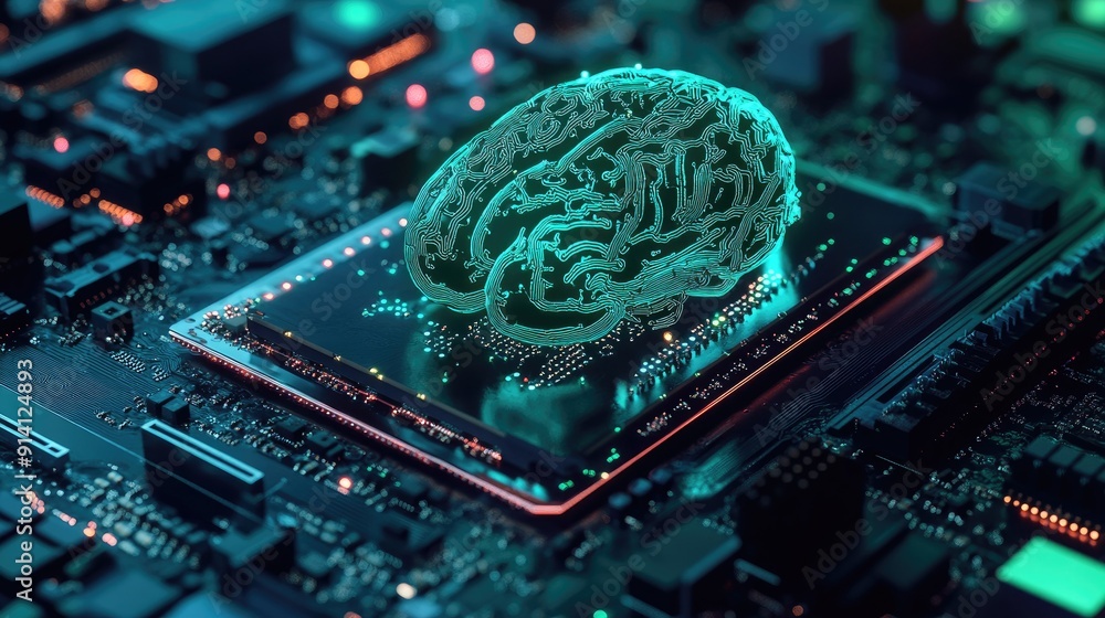 Aufkleber a motherboard with a brain-inspired structure, representing cutting-edge technology and ai. the boar