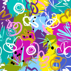 Obraz premium seamless abstract background pattern, composition with floral ornament, paint strokes and splashes
