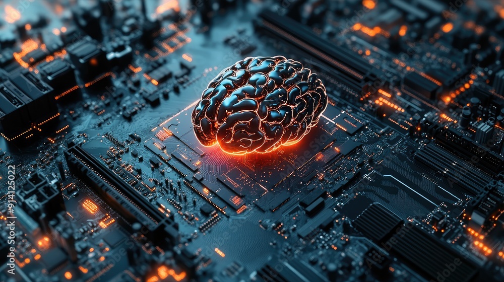 Aufkleber a motherboard with a brain-like structure, symbolizing cutting-edge technology and ai. the board sup