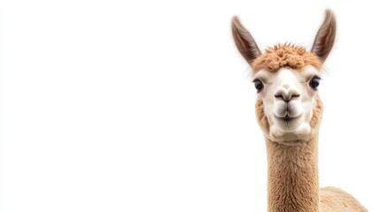 Obraz premium Isolated alpaca with space for text, suitable for farming and wool production themes.