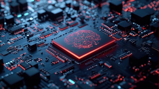 A motherboard with a brain-like layout, highlighting advanced technology, AI capabilities, and support for 12th Core processors
