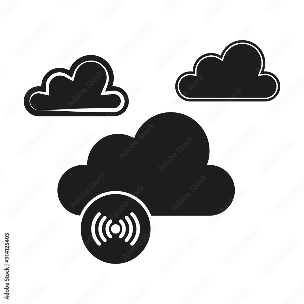 Poster cloud network icons. wireless signal vector. black silhouette design. abstract cloud computing.