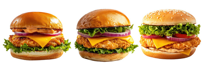 Delicious chicken burger on a transparent background