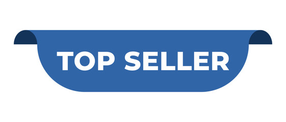 Blue banner top seller. Promotion sale badge. Top seller sticker. Discount and price offer concept. Vector web element