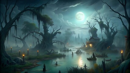 Eerie Old Swamp in 1727 New England. Perfect for: Halloween, Horror-Themed Events, Historical Fiction