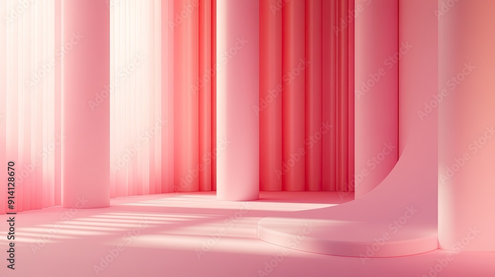 Poster minimalist 3d pink background with simple lines and soft gradients, suitable for a clean and contemp