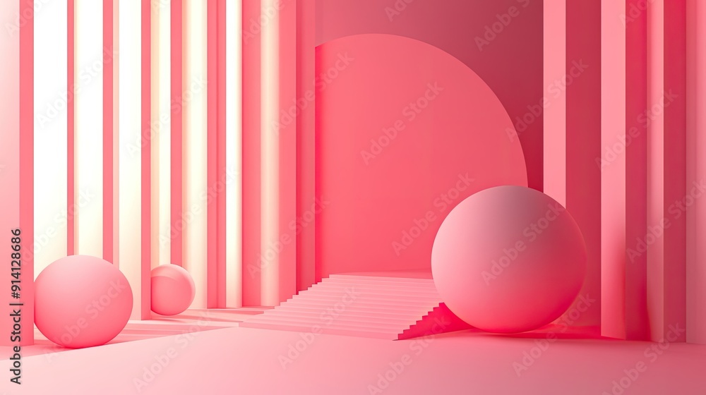 Poster minimalist 3d pink background with simple shapes and subtle gradients, perfect for modern and clean 