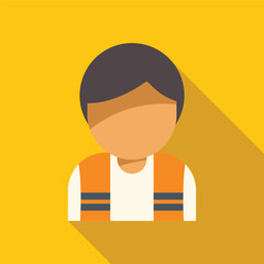 Simple icon style illustration of a construction worker wearing a safety vest