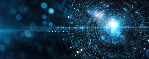 Obraz premium Cyber threat monitoring, holographic data streams, dark tech interface, security awareness
