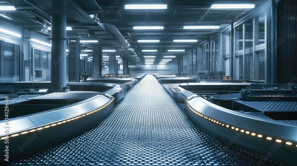 Aufkleber modern conveyor belt system in a factory, emphasizing efficiency and automation.