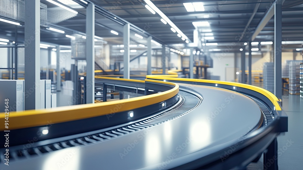 Aufkleber modern conveyor belt system in a factory, emphasizing efficiency and automation.