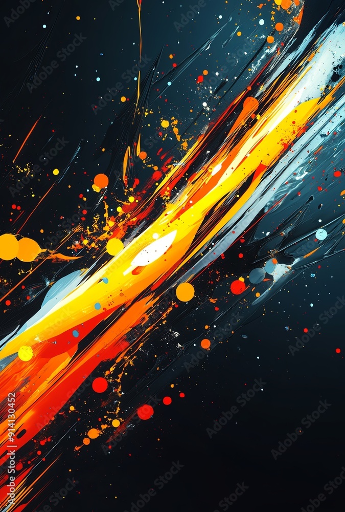 Poster a high-energy abstract background with splashes of color and dynamic lines, perfect for a lively and