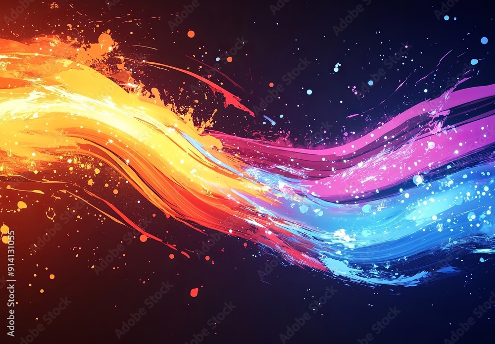 Poster a high-energy abstract background with splashes of color and dynamic lines, perfect for a lively and