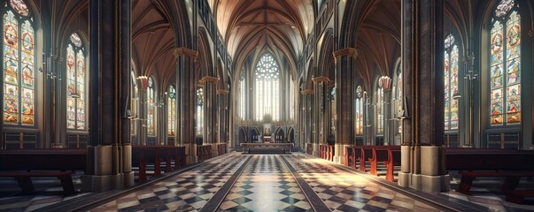 Gothic Elegance: Cathedral Interior, 4K hyperrealistic photo