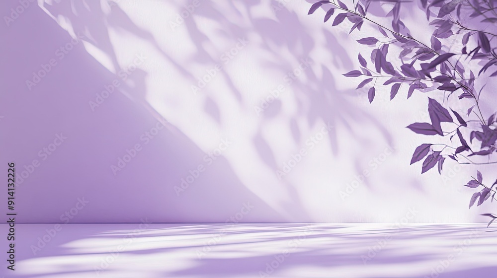 Poster white and purple wall background with soft leaf shadows, creating an elegant setting for product pre