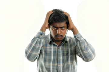 Naklejka premium Frustrated Man Grabbing Head in Anger 