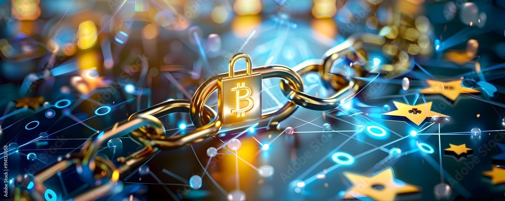 Poster bitcoin security and blockchain network.