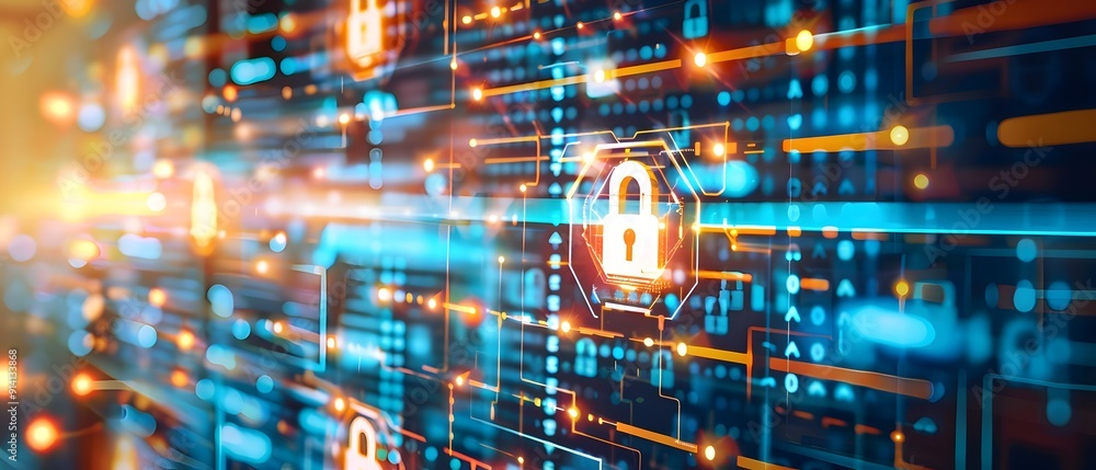 Aufkleber cyber security abstract background with lock symbol.