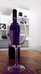Wine Glass and Bottle on the Table, Living Room and Bar 