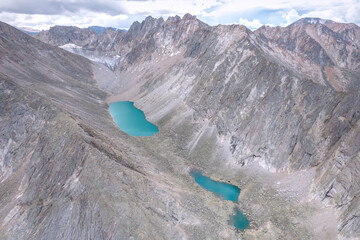 mountains lake glacier aerial view drone