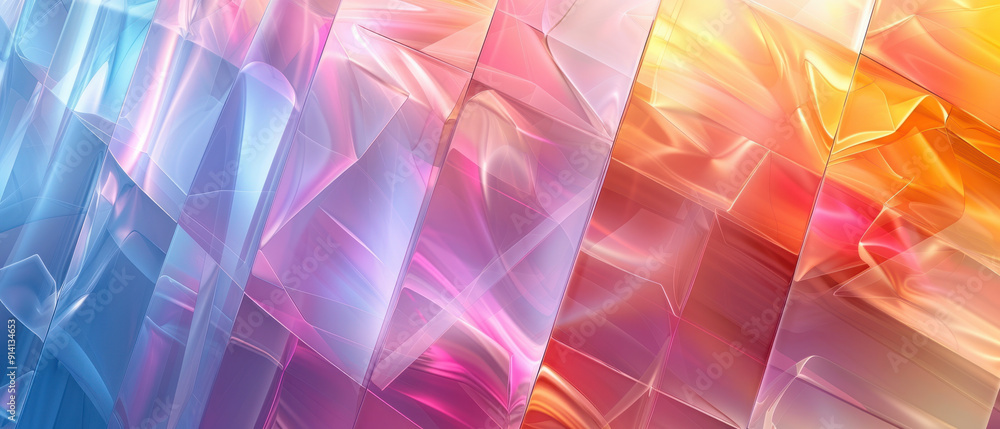 Aufkleber abstract background, translucent iridescent geometric shapes create a vibrant background, centered w