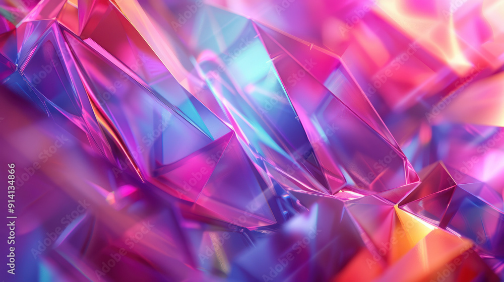 Poster abstract background, translucent geometric shapes in vibrant iridescent colors form a captivating ba