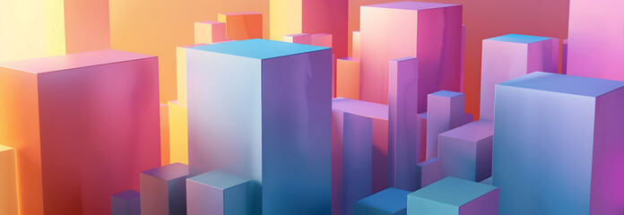 Multicolored, Tech Background with a Geometric 3D Structure. Bright, Minimal design with Simple Futuristic Forms. 3D Render. -