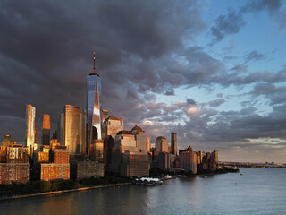 Cloud in NYC, New York City Skyline with dramatic sky. American Skyscrapers. Drone view of New York...