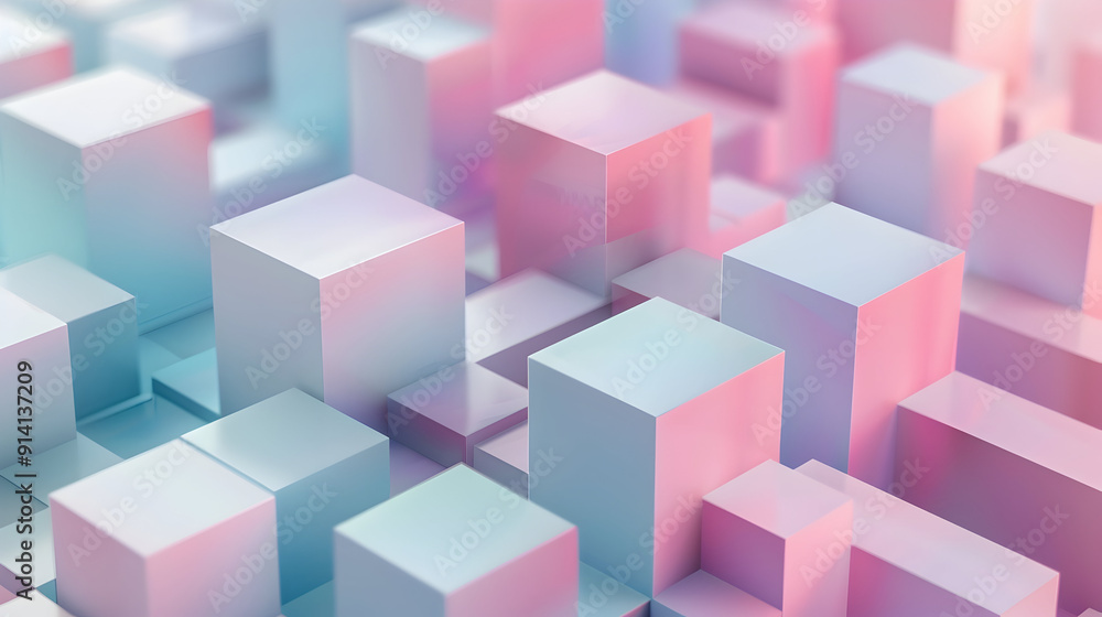 Poster pastel colored tech background with a geometric 3d structure. clean, minimal design with simple futu