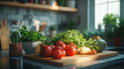 Sustainable Kitchen Delights: Close-up of Fresh Organic Food Items