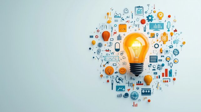 Digital marketing innovations, exploring new tools, flat design illustration, No logo, No Trademark, No text, minimal concept with copy space for stock photo