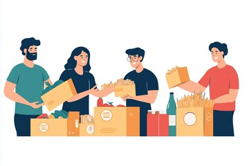 Community Volunteers Distributing Fresh Produce and Groceries at Local Food Drive Event