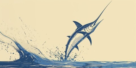 Fototapeta premium A blue marlin leaping out of the water.