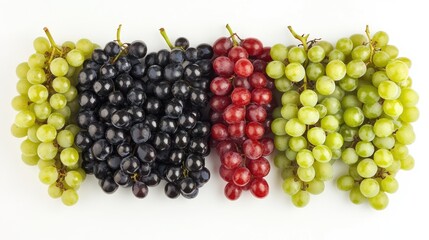 A collection of different colored grapes--green, red, and black