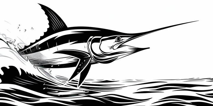 A marlin leaps from the water.