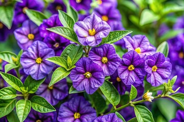 Vibrant purple flowers and delicate, variegated foliage adorn the Blue Potato Bush, a unique Lycianthes species, adding a pop of color to any garden landscape.