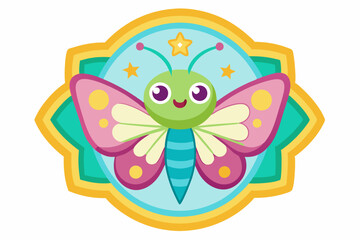 Obraz premium Cartoon Butterfly with Brightly Colored Wings and Stars