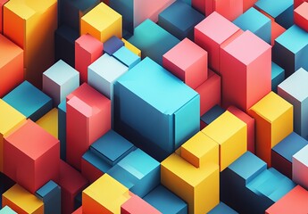 Obraz premium A colorful 3D isometric pattern with varying shapes and sizes, showcasing depth and complexity in the arrangement