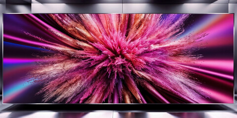 Wide screen showing colorful explosion of powder paint for advertising banner